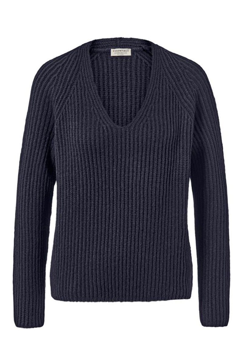 Tchibo Women V Neck Knitted Sweater, Navy - Image 2